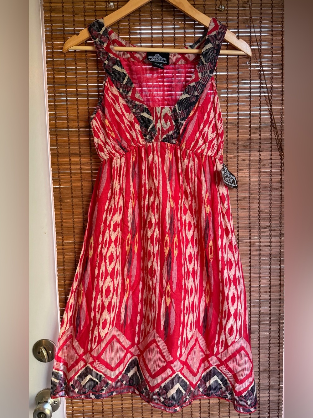 Vintage Angie Ikat Print Red Boho Midi Dress NWT Size Medium - Picture 2 of 9